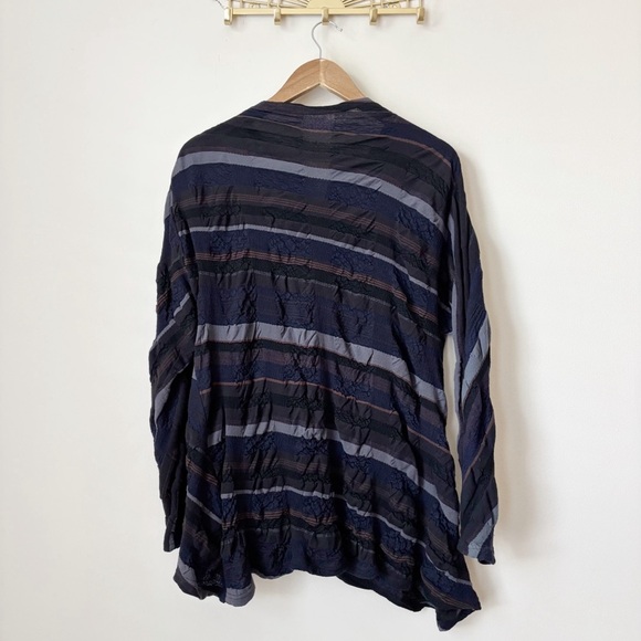 Babette Striped Wool Jacket Medium Quilted Blue Zip Front Lagenlook - Picture 3 of 7